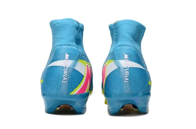 Nike Chuteira de futebol azul e amarela de cano alto com upper de knit para gramado firme 4