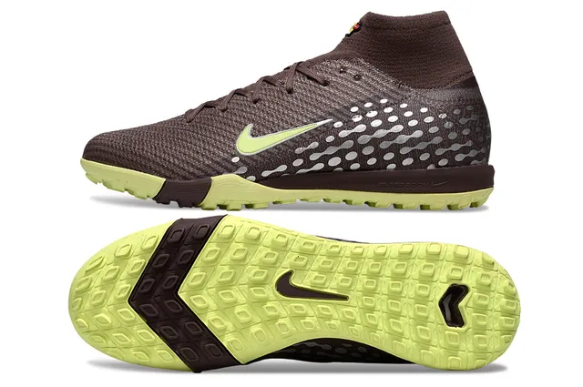 Nike Marron Vert Sock-Fit Collar Flyknit Haut Turf Chaussures de Football 5