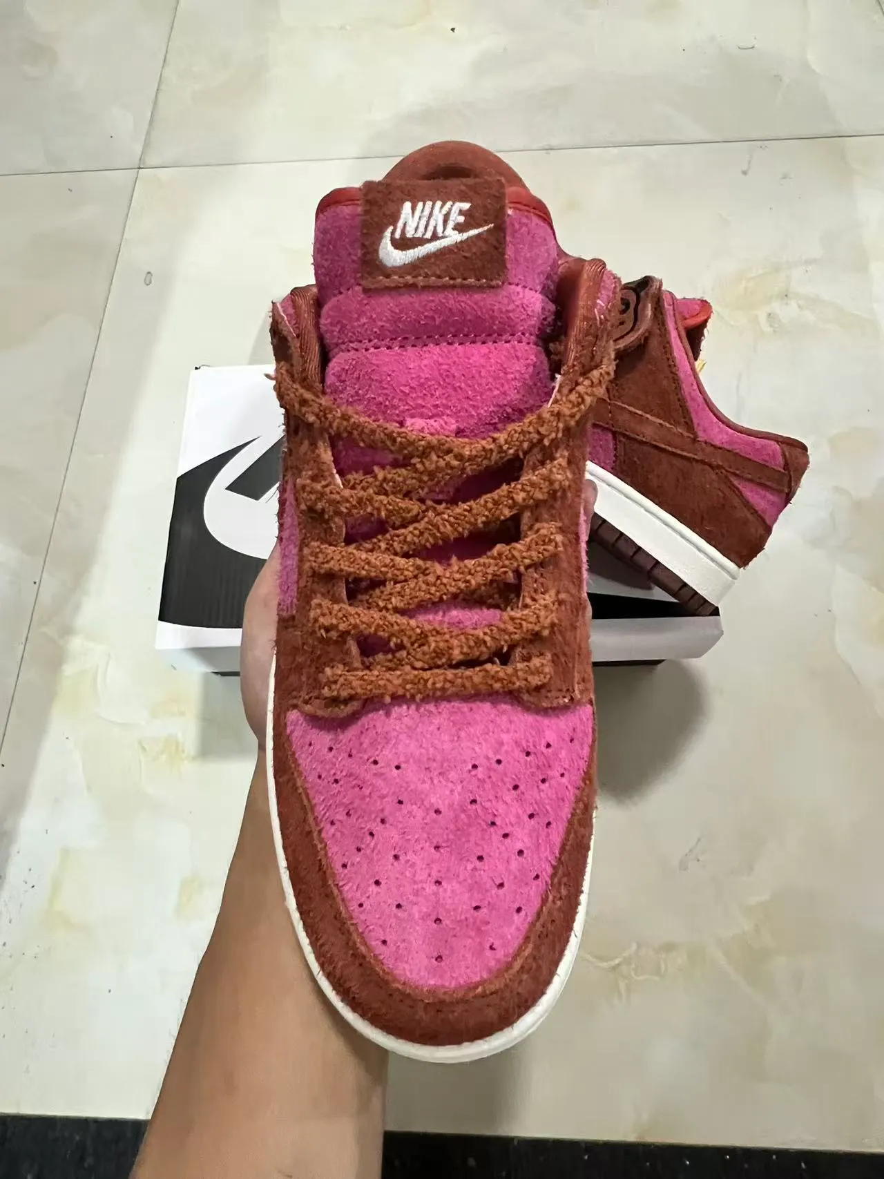 Nike Dunk Low Pink and Brown Suede Lifestyle Sneakers 3