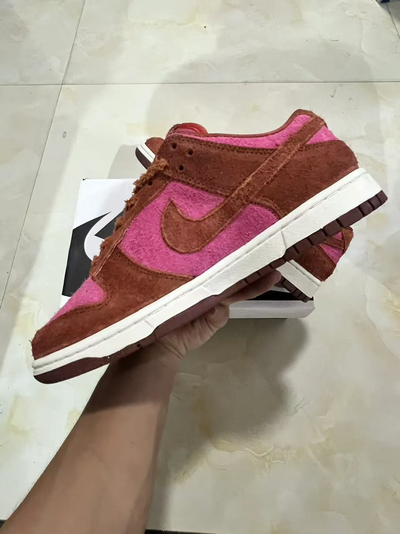 Nike Dunk Low Pink and Brown Suede Lifestyle Sneakers 5