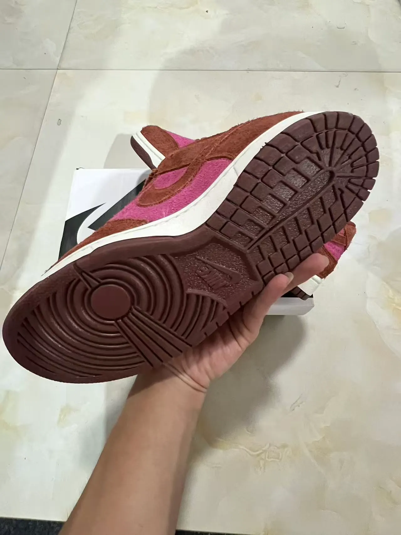 Nike Dunk Low Pink and Brown Suede Lifestyle Sneakers 6