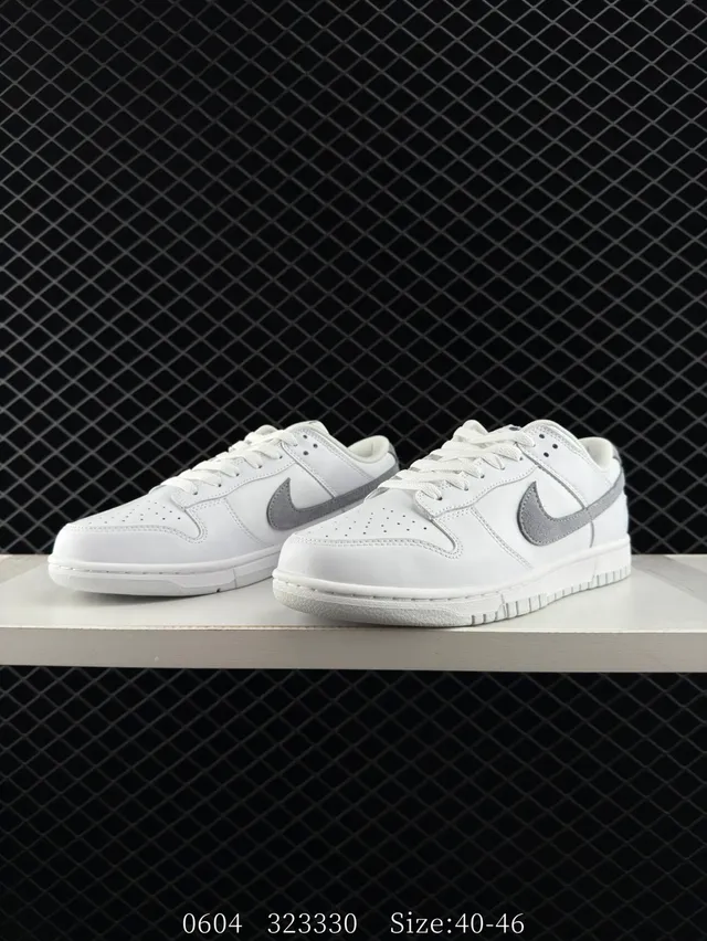 Nike Dunk Low White Gray Leather Skateboard Shoes 4