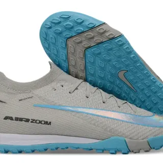 Nike Gray Blue Sock-Fit Knit Upper Iridescent Swoosh Overlay Turf Soccer Shoes