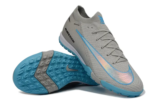 Nike رمادي أزرق ضيق الجوارب منسوج علوي متلألئ Swoosh تغطية أحذية كرة قدم للعشب 3