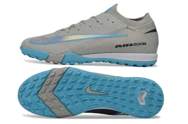 Nike رمادي أزرق ضيق الجوارب منسوج علوي متلألئ Swoosh تغطية أحذية كرة قدم للعشب 5