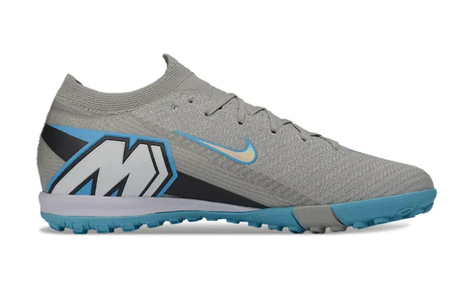 Nike رمادي أزرق ضيق الجوارب منسوج علوي متلألئ Swoosh تغطية أحذية كرة قدم للعشب 7