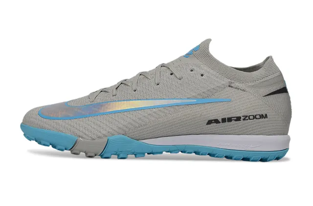Nike رمادي أزرق ضيق الجوارب منسوج علوي متلألئ Swoosh تغطية أحذية كرة قدم للعشب 8