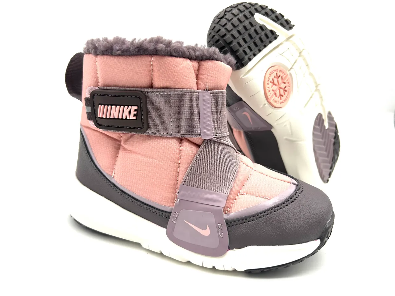 Nike Bottes de Neige Gris Marine Isolées Matelassées Tige Ajustable Boucle de Sangle 15