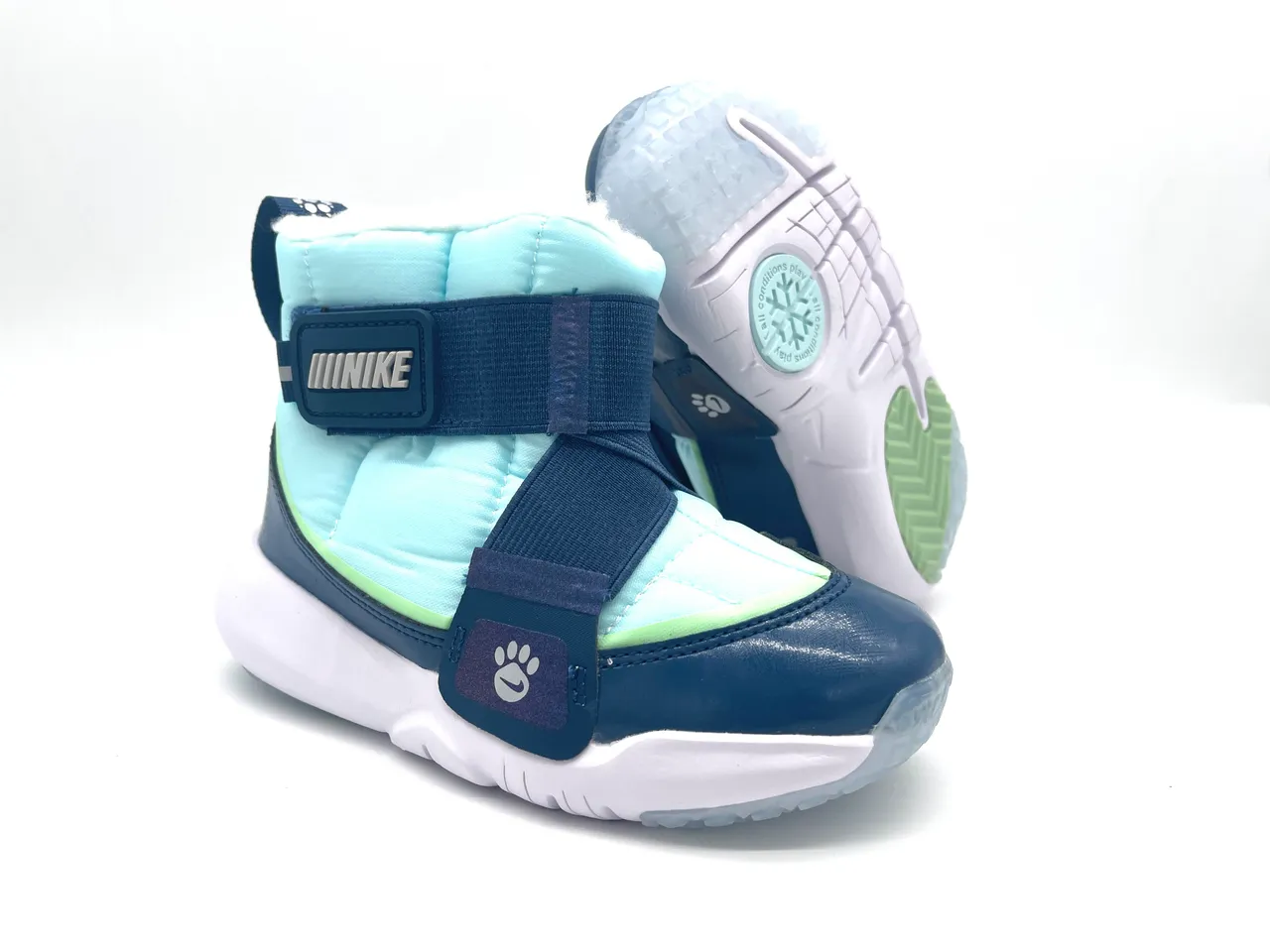 Nike Bottes de Neige Gris Marine Isolées Matelassées Tige Ajustable Boucle de Sangle 23