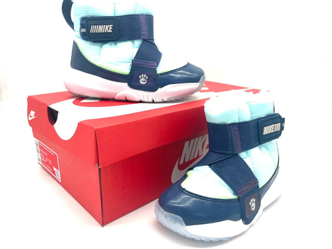 Nike Bottes de Neige Gris Marine Isolées Matelassées Tige Ajustable Boucle de Sangle 24