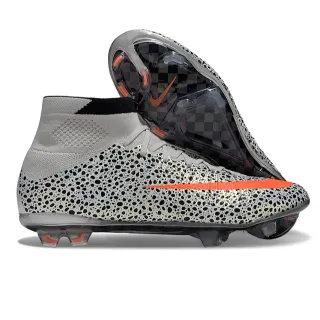 Nike Gray Orange High-Cut Knit Collar Speckled Perforated Upper Firm-Ground Soccer Shoes