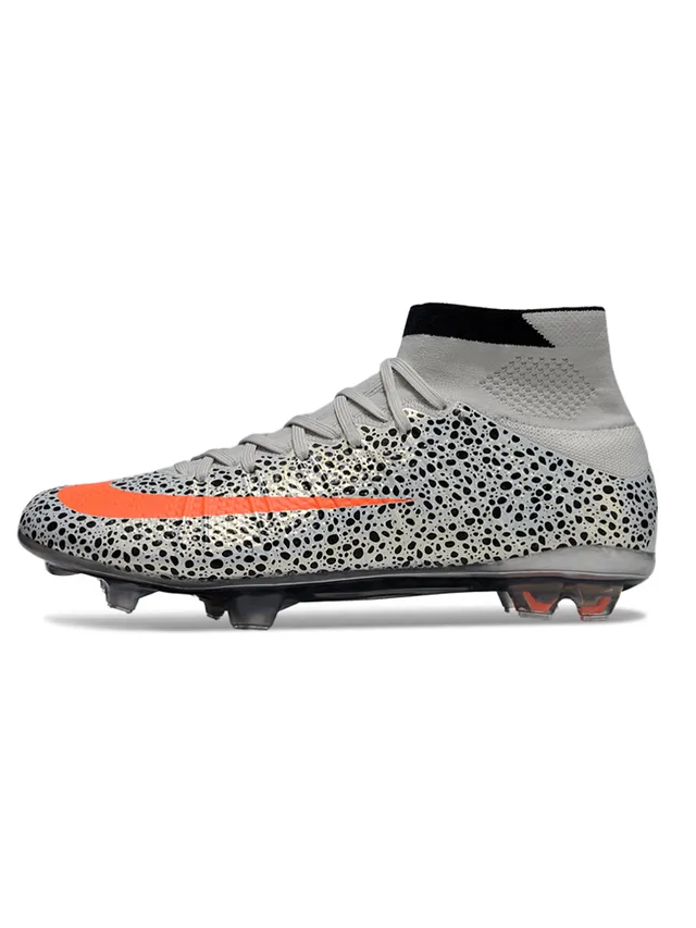 Nike Gray Orange High-Cut Knit Collar Speckled Perforated Upper Firm-Ground Soccer Shoes 2