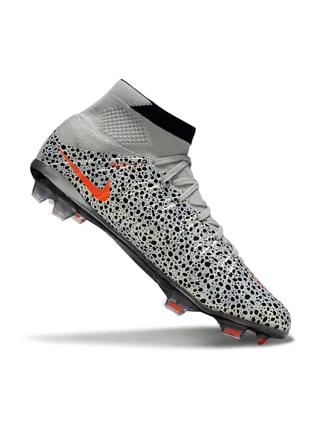 Nike Gray Orange High-Cut Knit Collar Speckled Perforated Upper Firm-Ground Soccer Shoes 3