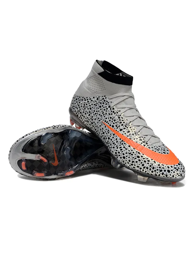 Nike Gray Orange High-Cut Knit Collar Speckled Perforated Upper Firm-Ground Soccer Shoes 4