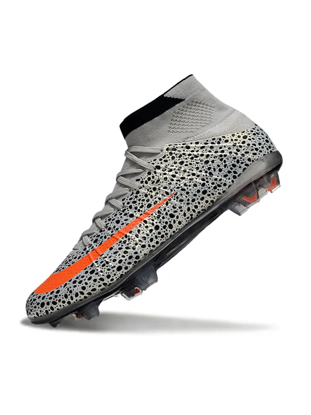 Nike Gray Orange High-Cut Knit Collar Speckled Perforated Upper Firm-Ground Soccer Shoes 5