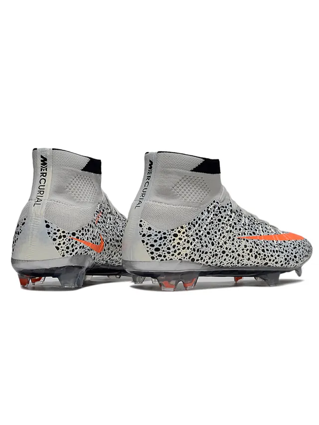 Nike Gray Orange High-Cut Knit Collar Speckled Perforated Upper Firm-Ground Soccer Shoes 6
