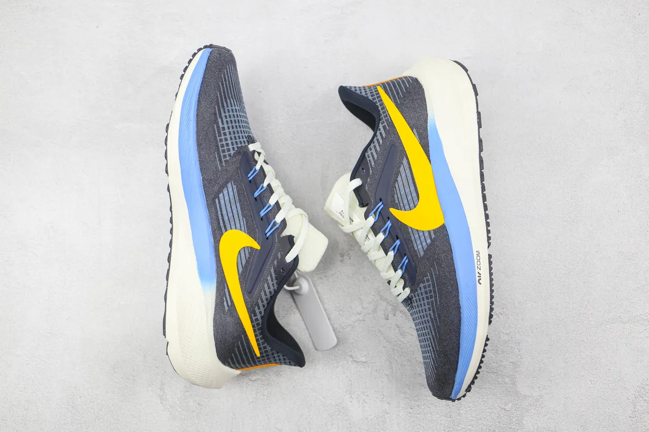 Nike Gray Yellow Engineered Knit Upper Asymmetric Heel Counter Running Shoes 2