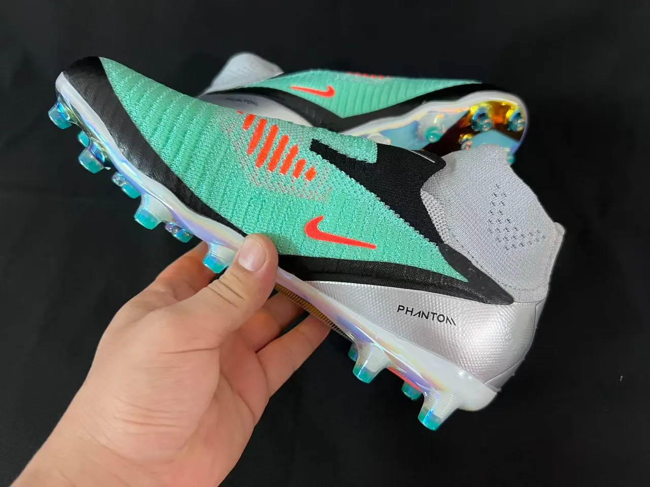 Nike Vert Noir Col de Chaussette Iridescent Translucide Semelle Firm-Ground Chaussures de Football 14