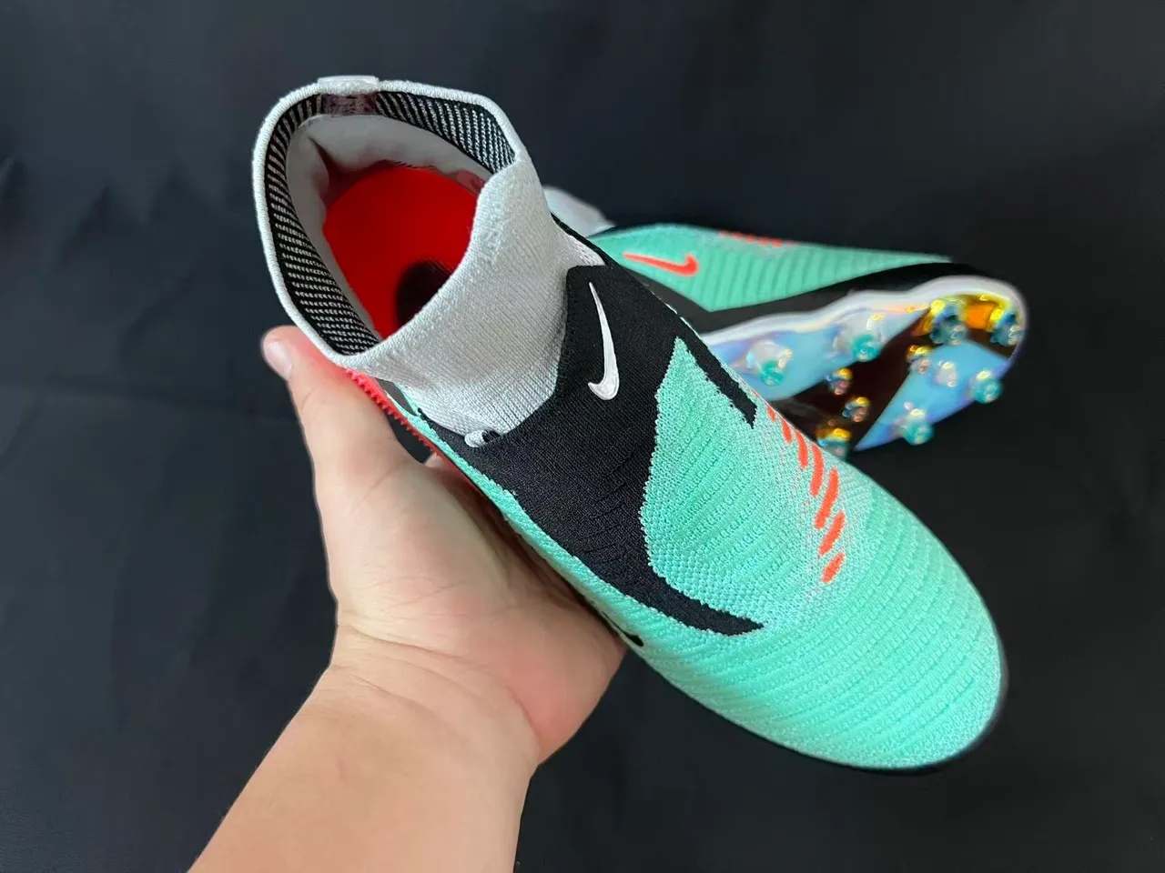 Nike Vert Noir Col de Chaussette Iridescent Translucide Semelle Firm-Ground Chaussures de Football 15