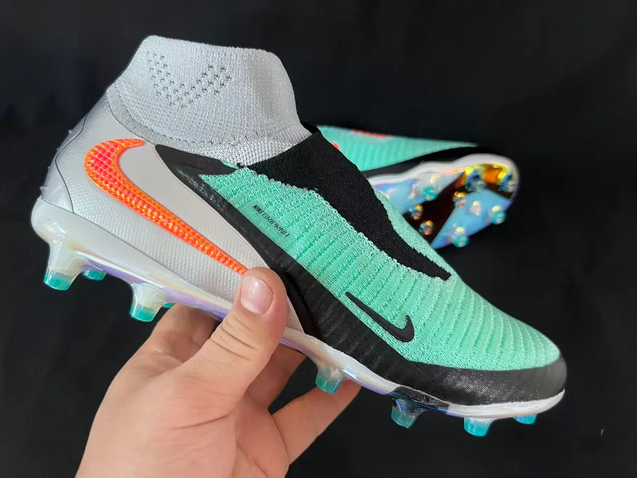 Nike Vert Noir Col de Chaussette Iridescent Translucide Semelle Firm-Ground Chaussures de Football 16