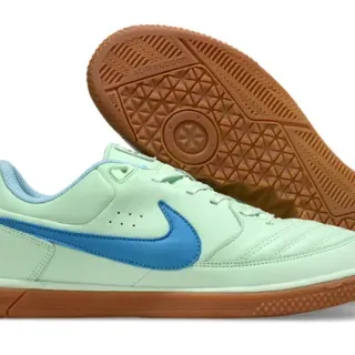 Nike Green Blue Low-Top Leather Upper Indoor Soccer Shoes