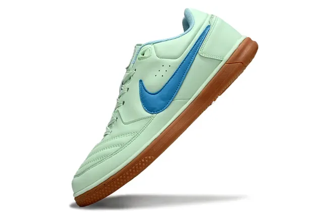 Nike Vert Bleu Low-Top Cuir Chaussures de Football Indoor 3