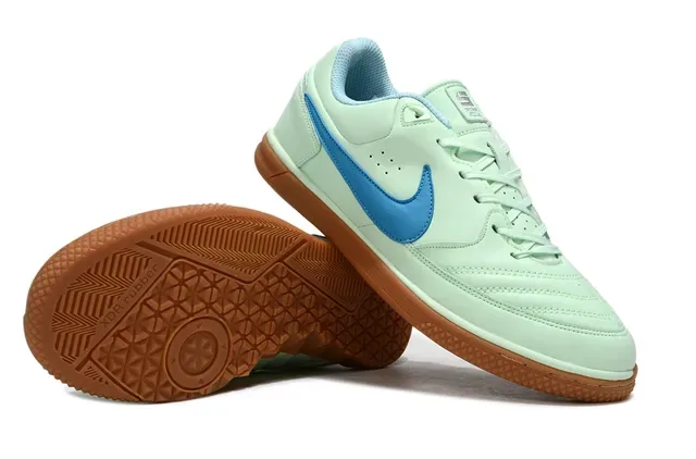 Nike Vert Bleu Low-Top Cuir Chaussures de Football Indoor 4