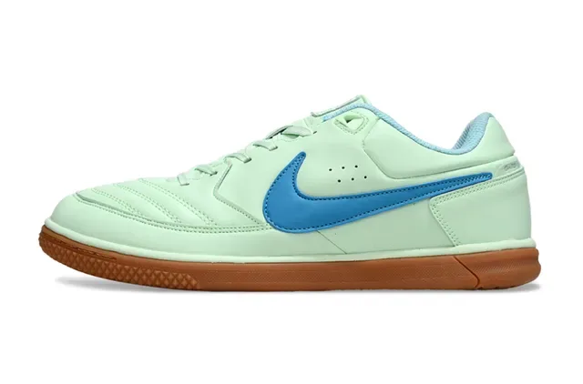 Nike Vert Bleu Low-Top Cuir Chaussures de Football Indoor 6