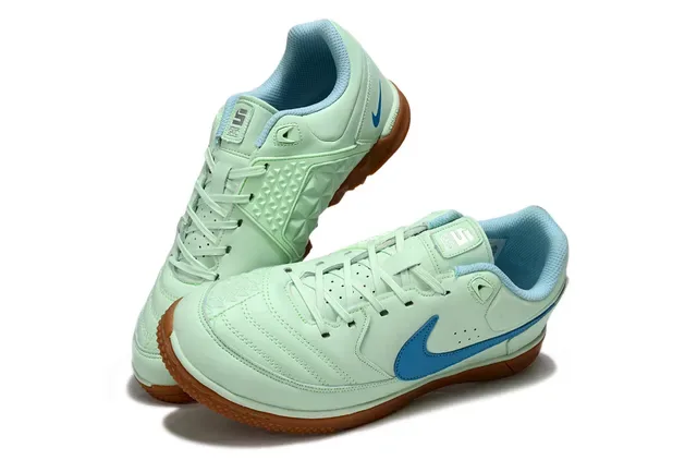 Nike Vert Bleu Low-Top Cuir Chaussures de Football Indoor 7