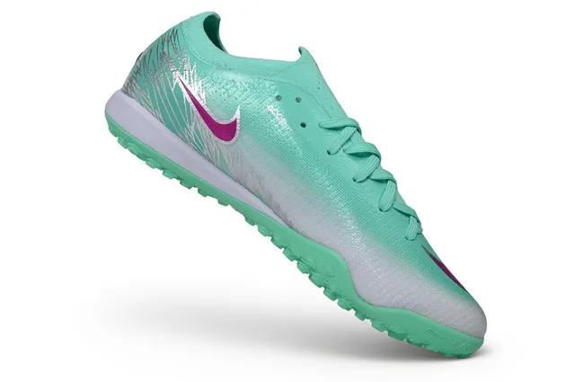 Nike Verde Rosa Baixo Corte Malha Superior Construção Atomknit Relvado Sapatos de Futebol 2
