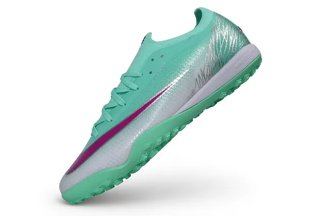 Nike Verde Rosa Baixo Corte Malha Superior Construção Atomknit Relvado Sapatos de Futebol 3