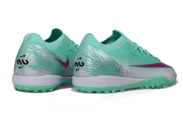 Nike Verde Rosa Baixo Corte Malha Superior Construção Atomknit Relvado Sapatos de Futebol 5