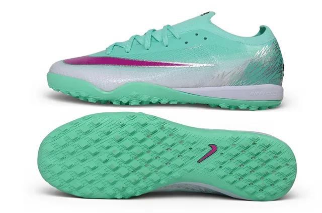Nike Verde Rosa Baixo Corte Malha Superior Construção Atomknit Relvado Sapatos de Futebol 6