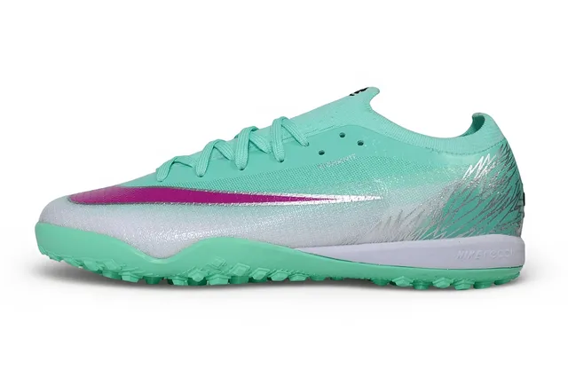 Nike Verde Rosa Baixo Corte Malha Superior Construção Atomknit Relvado Sapatos de Futebol 7