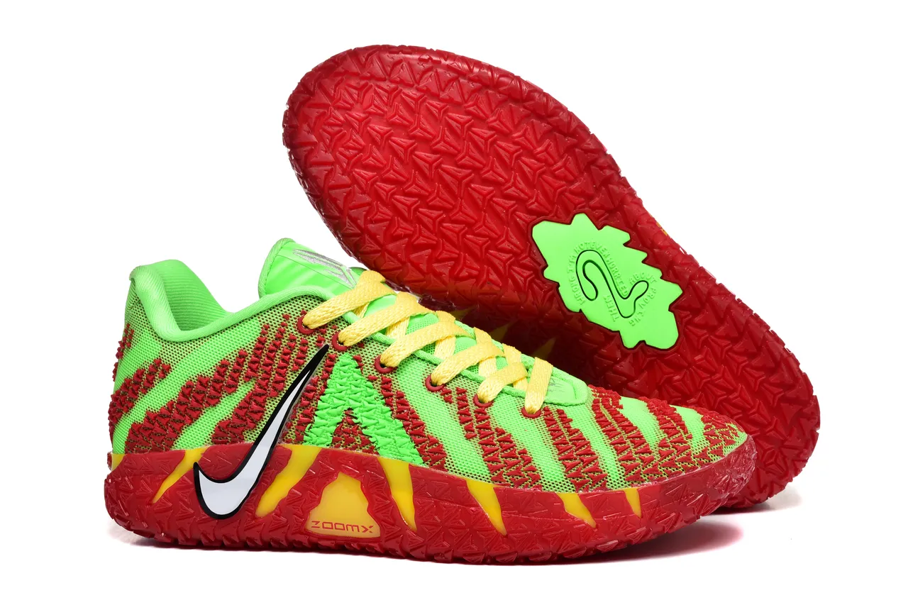 Nike Green Red Knit Upper Striped Overlay Basketball Shoes 4