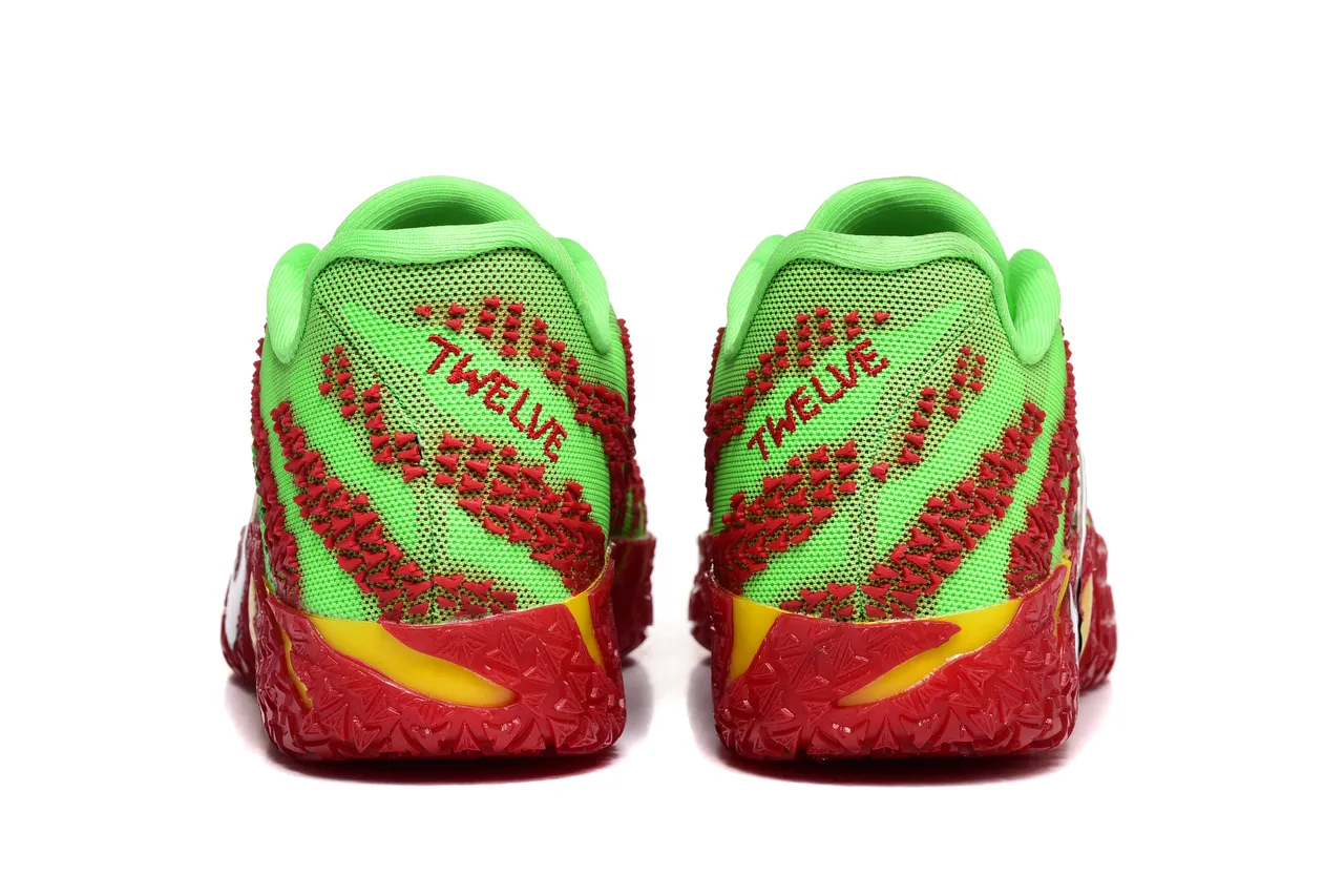 Nike Green Red Knit Upper Striped Overlay Basketball Shoes 5