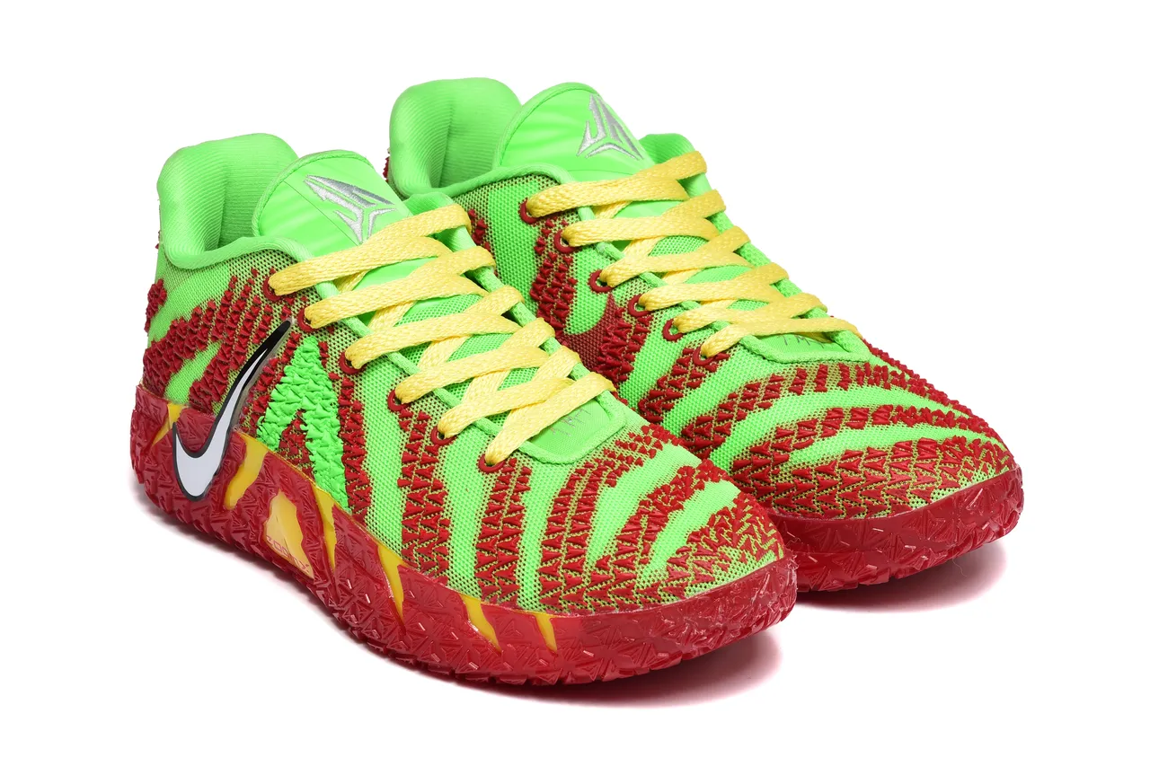 Nike Green Red Knit Upper Striped Overlay Basketball Shoes 2