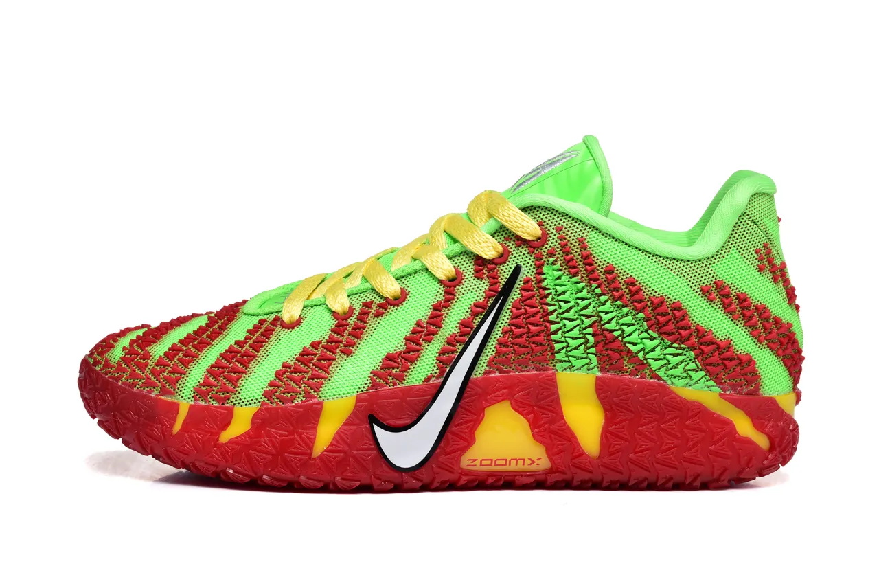Nike Green Red Knit Upper Striped Overlay Basketball Shoes 3