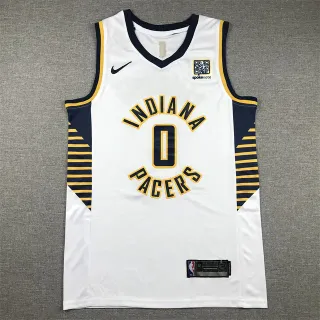 Nike Indiana Pacers No. 0 Tyrese Haliburton White Navy Mesh Swingman Gold Striped Side Panels Jersey