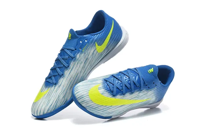 Sapatos de futebol indoor Nike Mercurial low-cut knit upper azul e amarelo 2