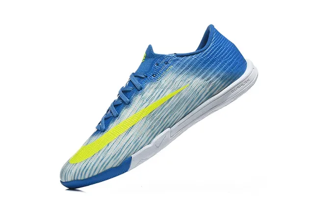Sapatos de futebol indoor Nike Mercurial low-cut knit upper azul e amarelo 4