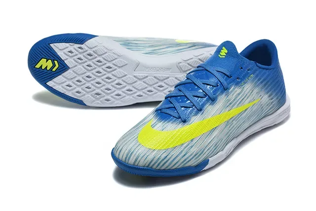 Sapatos de futebol indoor Nike Mercurial low-cut knit upper azul e amarelo 6
