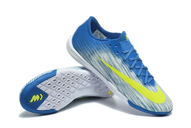Sapatos de futebol indoor Nike Mercurial low-cut knit upper azul e amarelo 7
