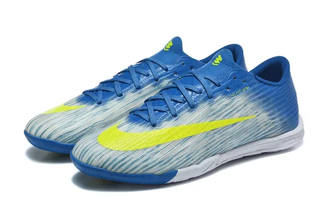 Sapatos de futebol indoor Nike Mercurial low-cut knit upper azul e amarelo 8