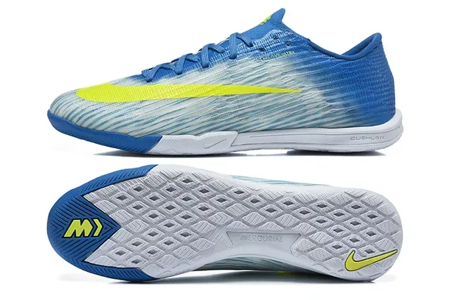 Sapatos de futebol indoor Nike Mercurial low-cut knit upper azul e amarelo 9