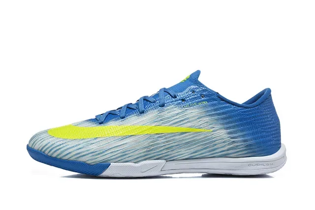 Sapatos de futebol indoor Nike Mercurial low-cut knit upper azul e amarelo 10