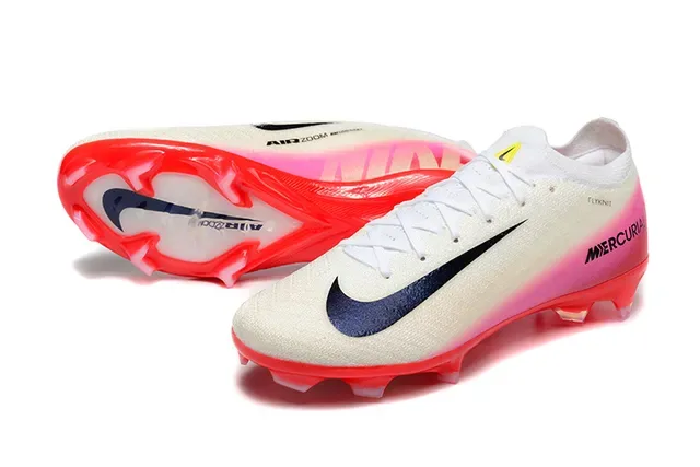 Nike Mercurial Flyknit White Pink Red Firm-Ground Soccer Shoes 7