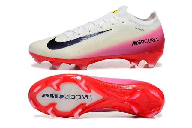 Nike Mercurial Flyknit White Pink Red Firm-Ground Soccer Shoes 9