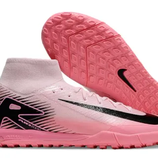 Nike Mercurial Superfly Zapatos de fútbol para césped rosa y negro con cuello alto de calcetín ajustado