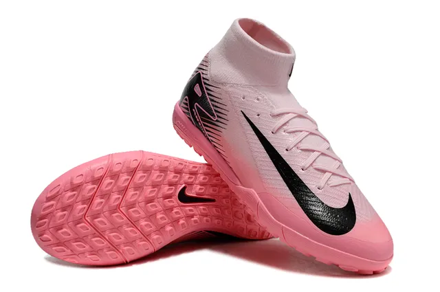 Nike Mercurial Superfly Chaussures de football pour pelouse noires et roses à col haut de chaussette ajusté 4